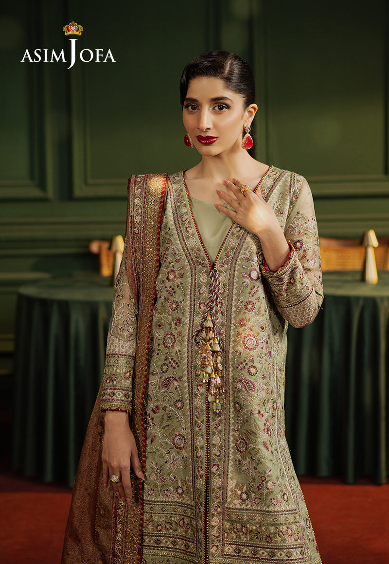 Asim Jofa | Premium Festive | AJPF-35 M Pistachio Green Zari Net