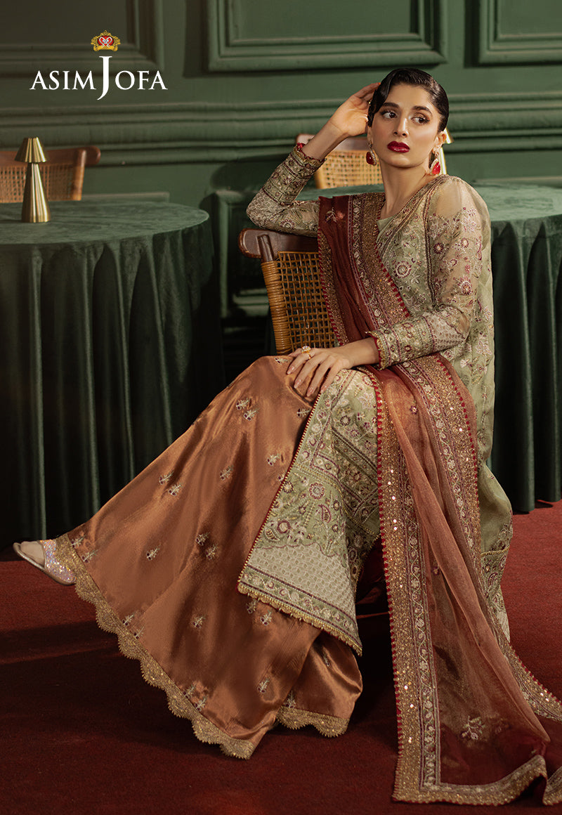 Asim Jofa | Premium Festive | AJPF-35 L Pistachio Green Zari Net
