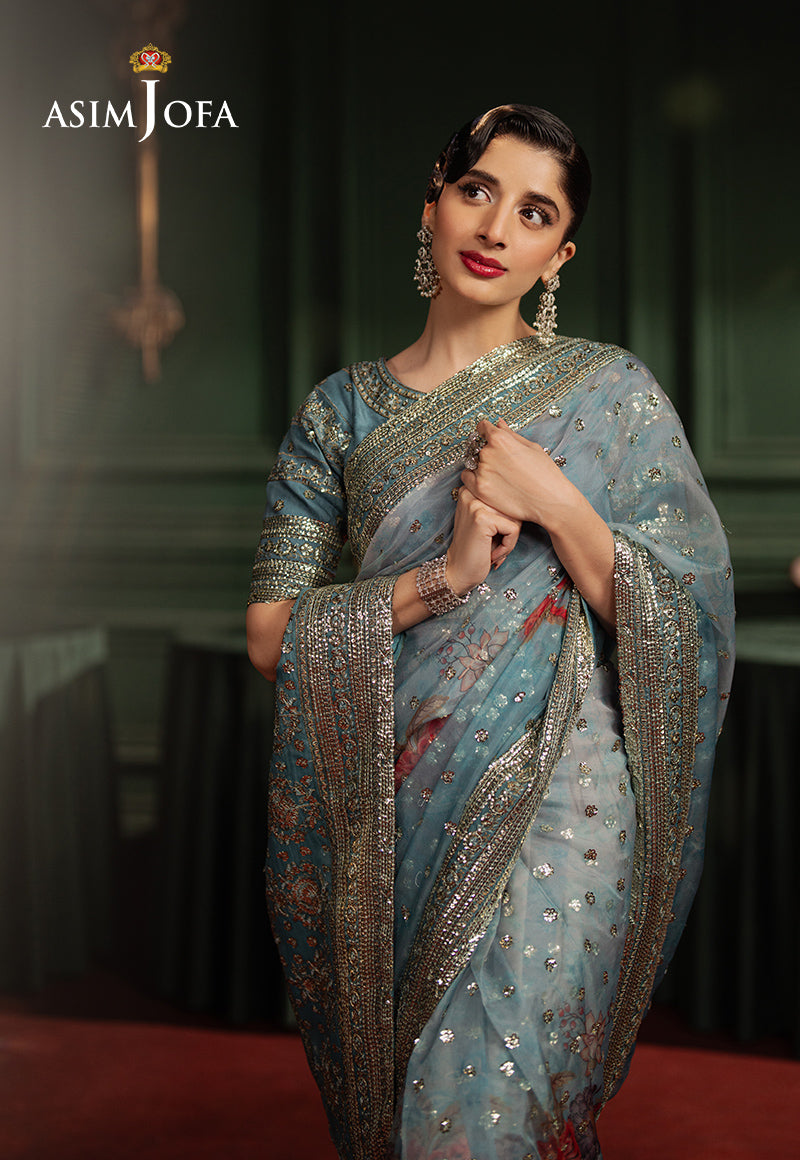 Asim Jofa | Premium Festive | AJPF-27 L Dusty Blue Spun Raw Silk