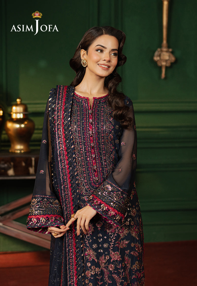 Asim Jofa | Premium Festive | AJPF-17 Custom Size Navy Blue Chiffon