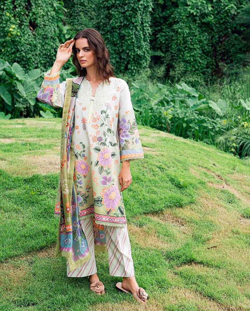 Roheenaz | Garden Veal Printed Lawn 25 | Melon Muse - Pakistani Designer Dress - by Roheenaz | Type: Ladies Clothes - 100% Original at Saira Sultan