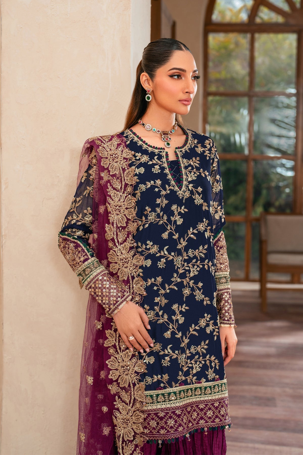 Xenia Formals | Niran Formals | SERAPHINA L Dark Blue Shirt with Sharara