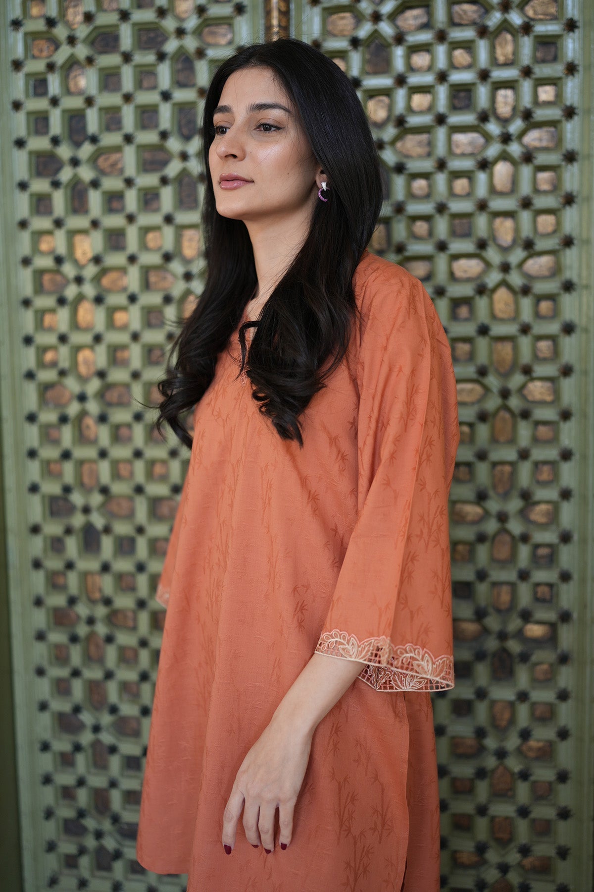 Sahar | Ready to Wear Basics | Rustic Reverie XL Peach Dobby Jacquard