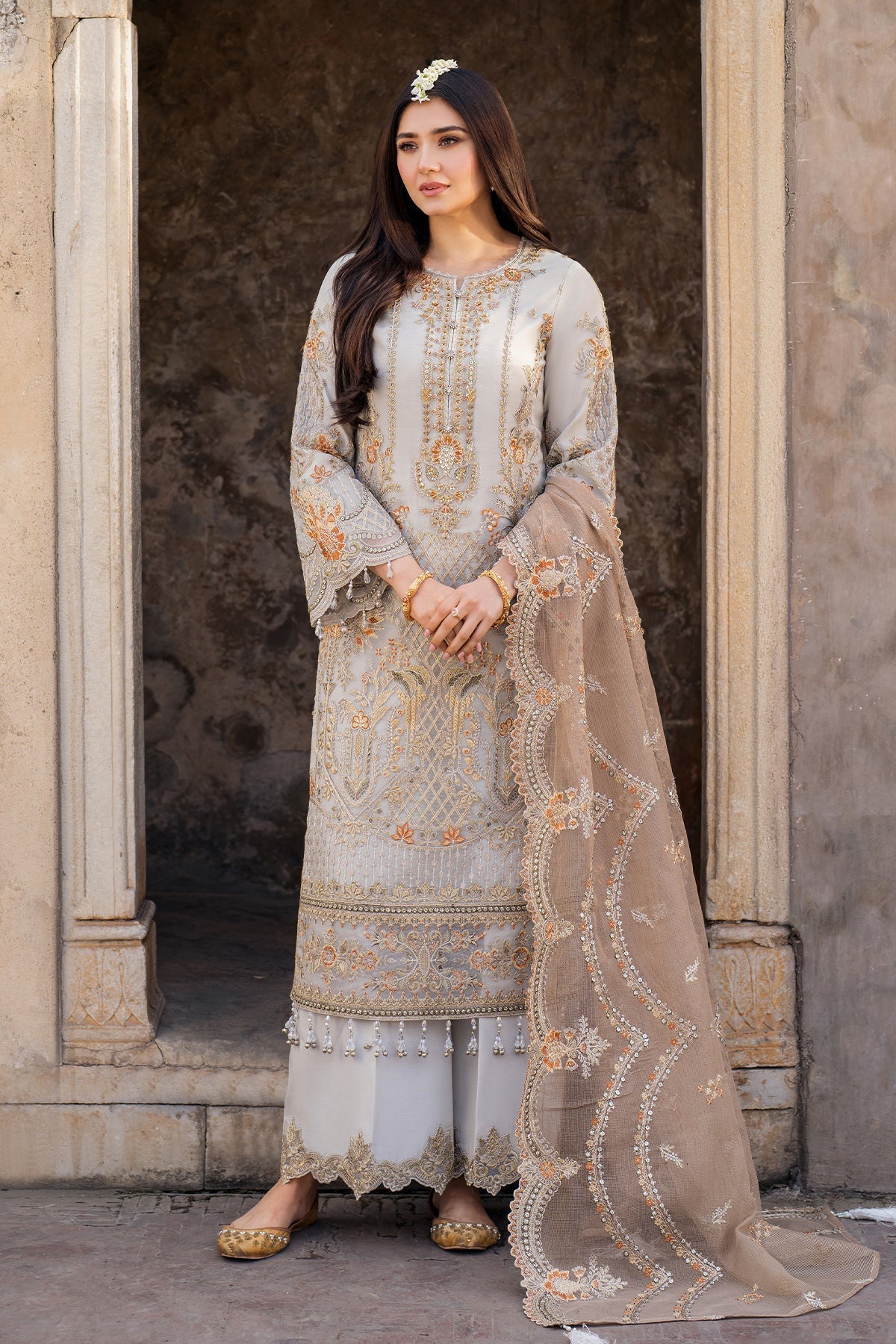 Imrozia Premium | Meeras Luxury Eid 25 | I-223 NEELAM XS Gray Organza