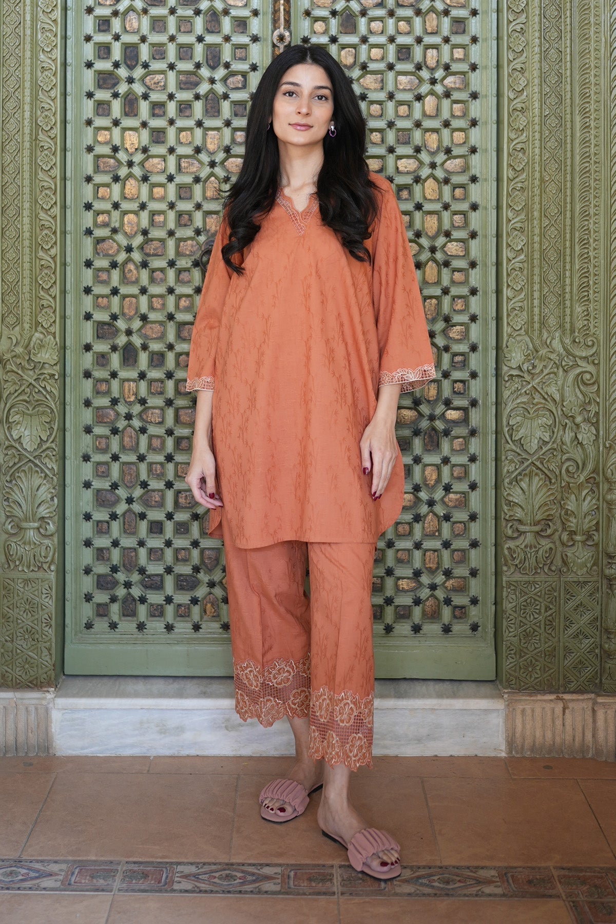 Sahar | Ready to Wear Basics | Rustic Reverie XS Peach Dobby Jacquard