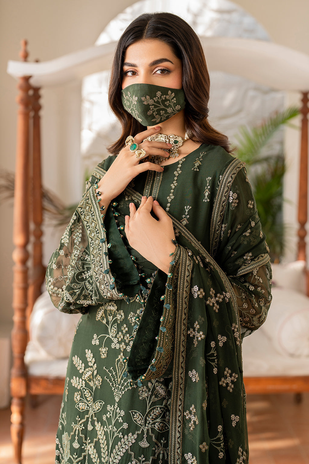 Flossie | Naqsh Formals | S-1401 L Sage Green Chiffon
