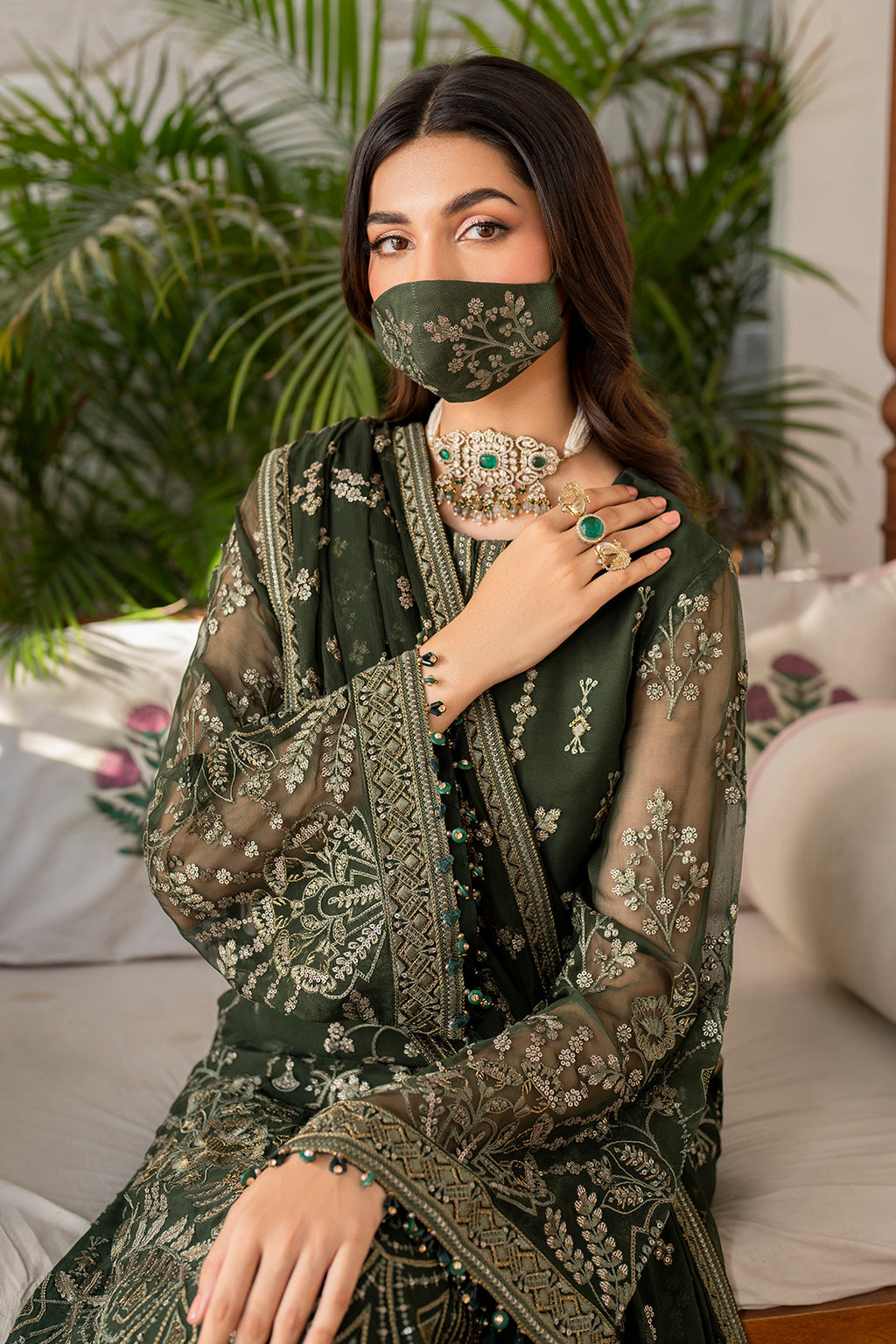Flossie | Naqsh Formals | S-1401 M Sage Green Chiffon