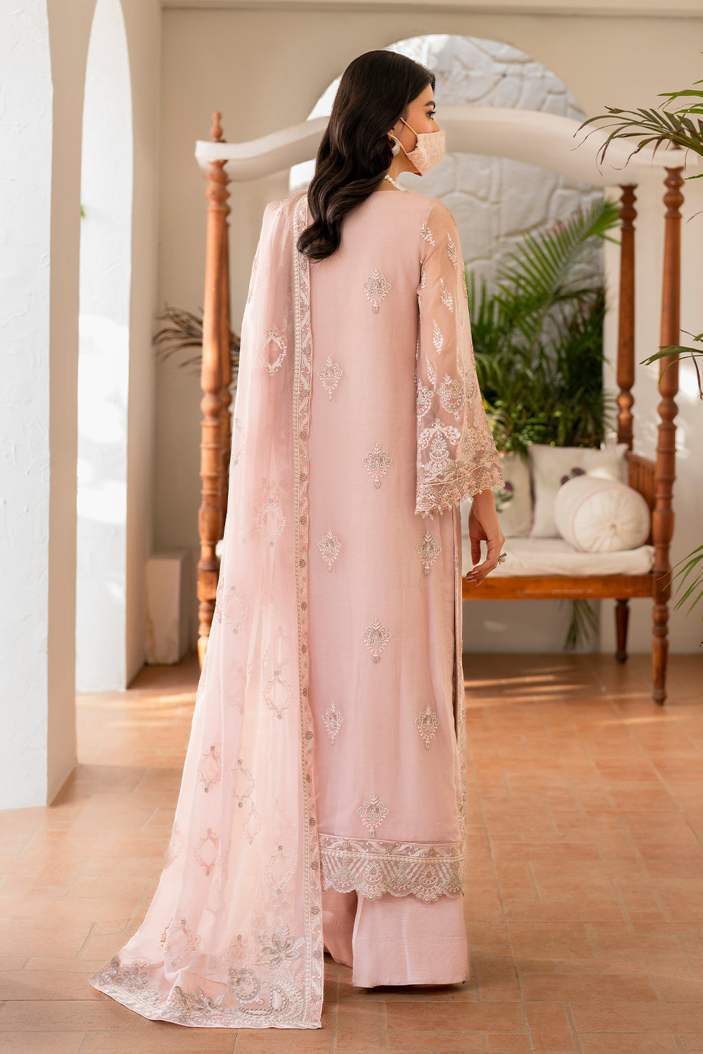 Flossie | Naqsh Formals | S-1403 (A) S Peach Pink Chiffon