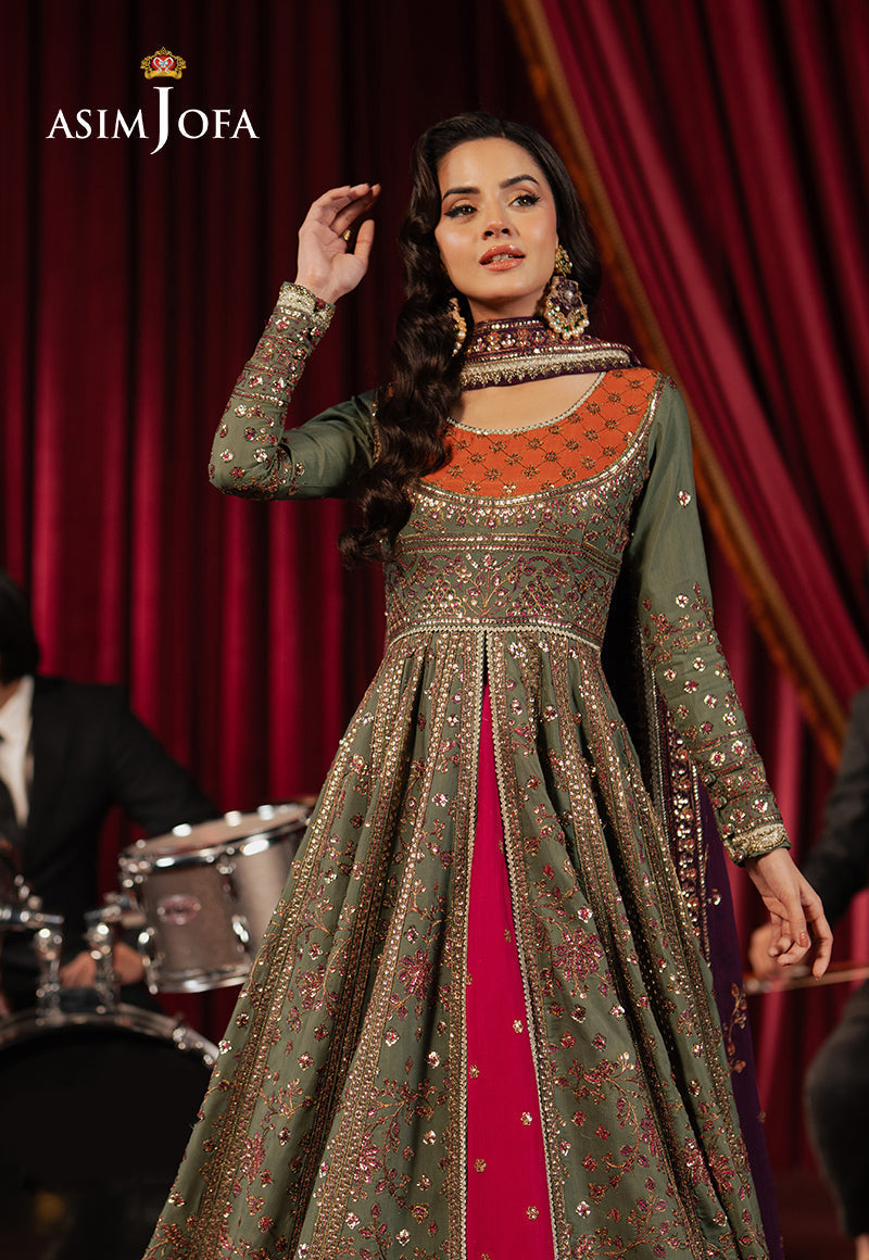 Asim Jofa | Premium Festive | AJPF-37 XL Deep Olive Green Raw Silk