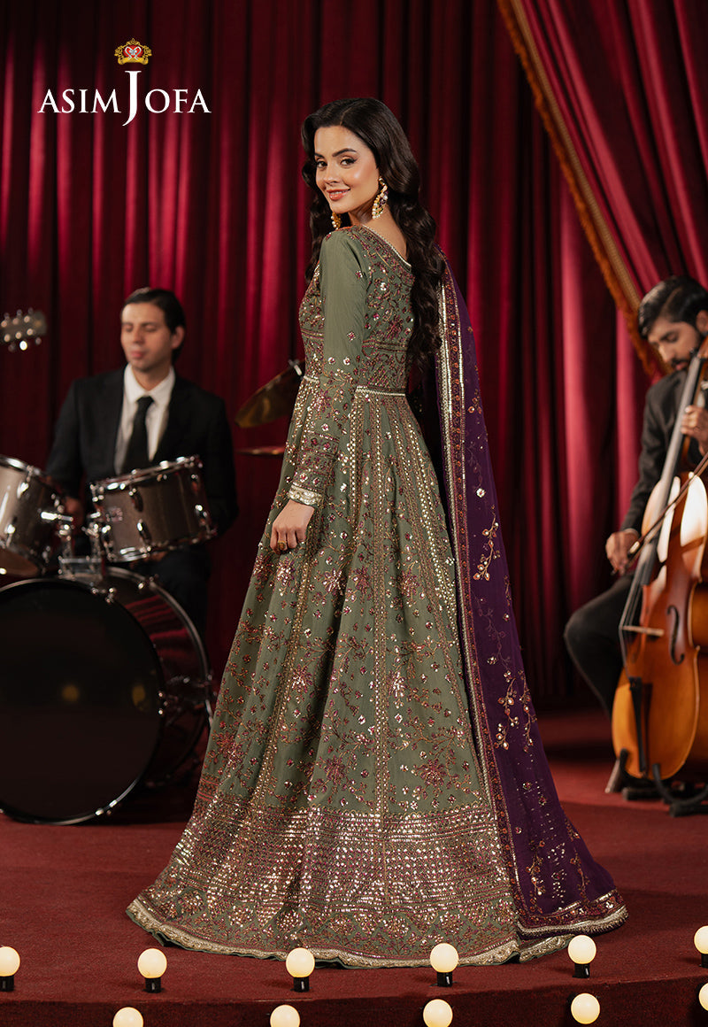 Asim Jofa | Premium Festive | AJPF-37 S Deep Olive Green Raw Silk