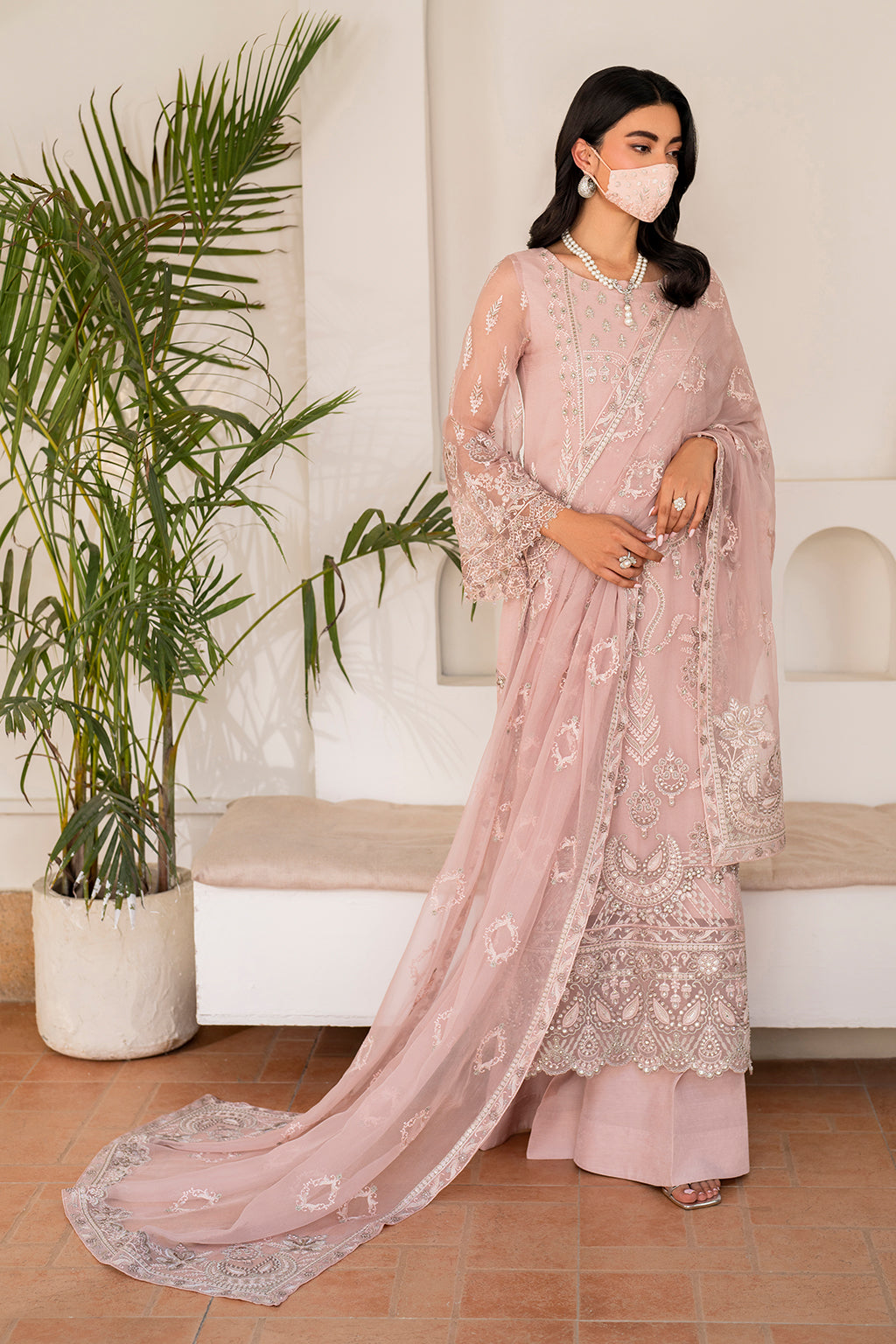 Flossie | Naqsh Formals | S-1403 (A) XL Peach Pink Chiffon