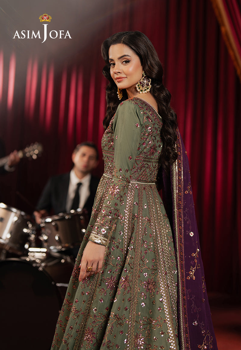 Asim Jofa | Premium Festive | AJPF-37 L Deep Olive Green Raw Silk