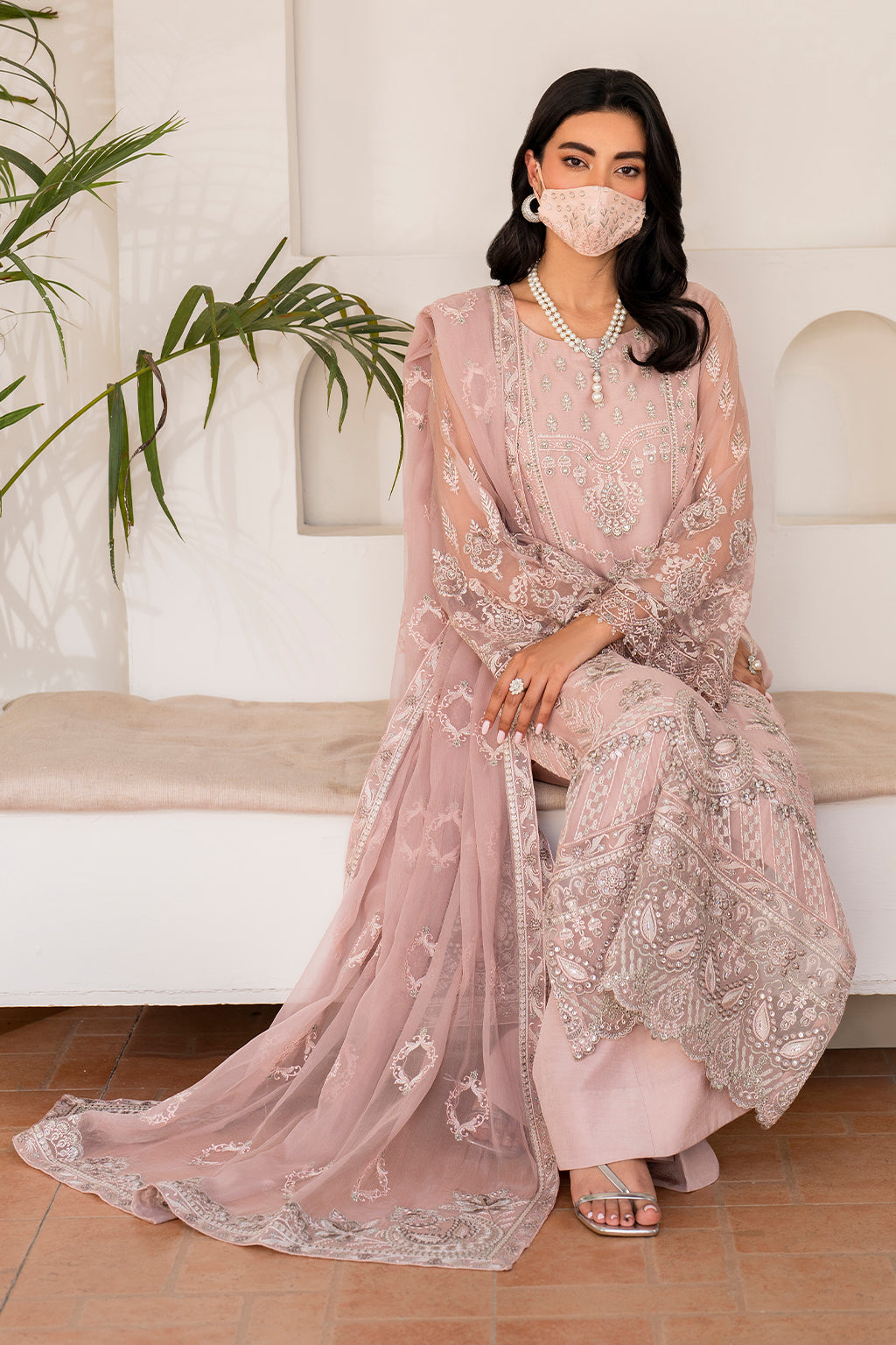Flossie | Naqsh Formals | S-1403 (A) Custom Size Peach Pink Chiffon