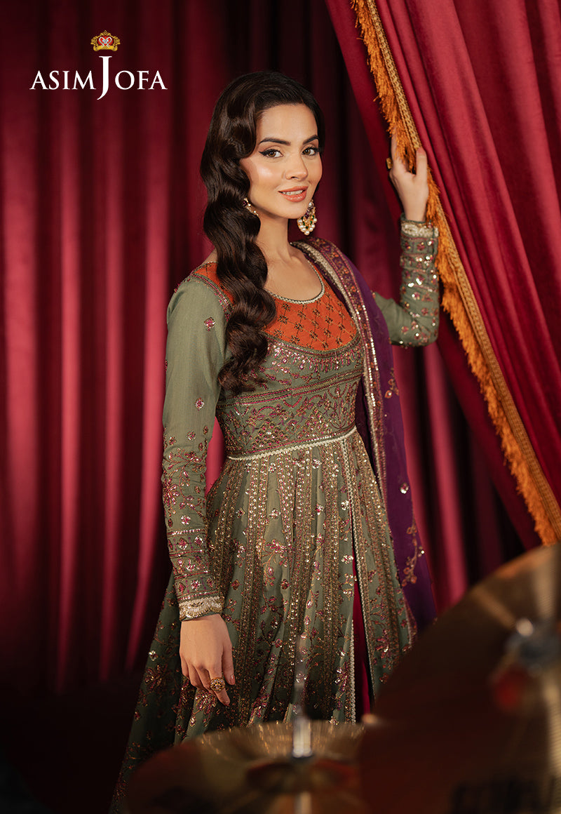 Asim Jofa | Premium Festive | AJPF-37 M Deep Olive Green Raw Silk