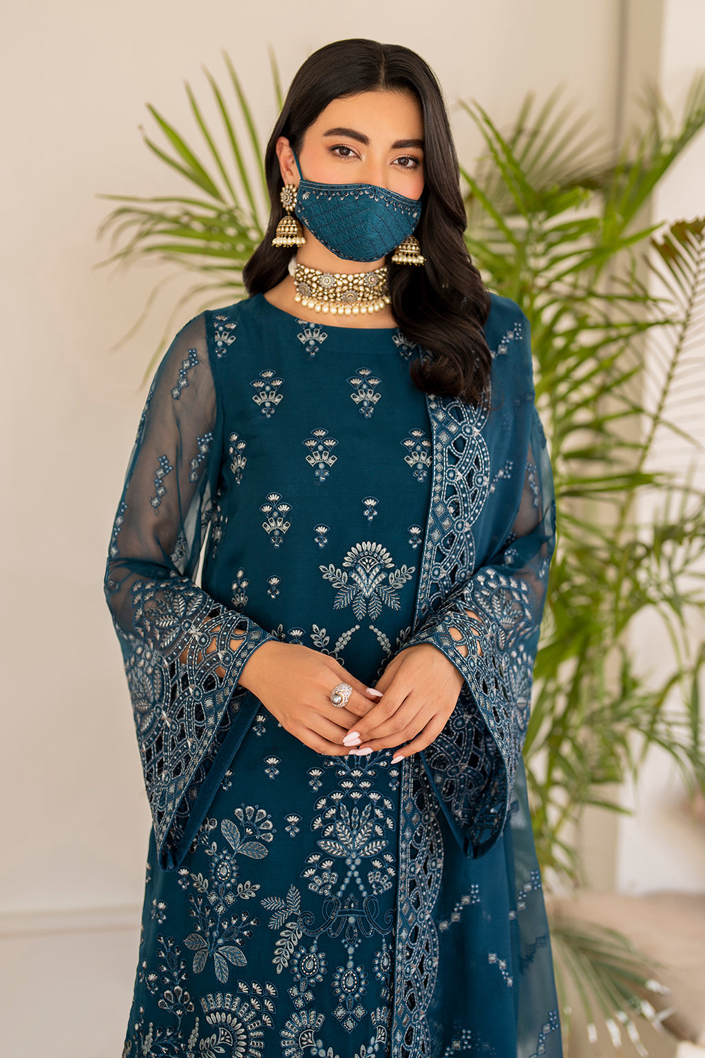 Flossie | Naqsh Formals | S-1410 L Teal Blue Chiffon