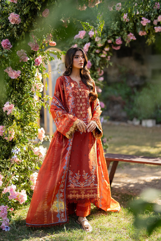 Florent | Chikankari Eid 25 | FLC- 2B XS Red Lawn