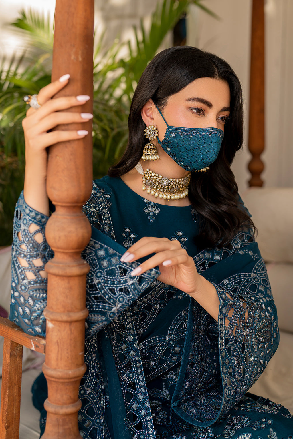 Flossie | Naqsh Formals | S-1410 M Teal Blue Chiffon