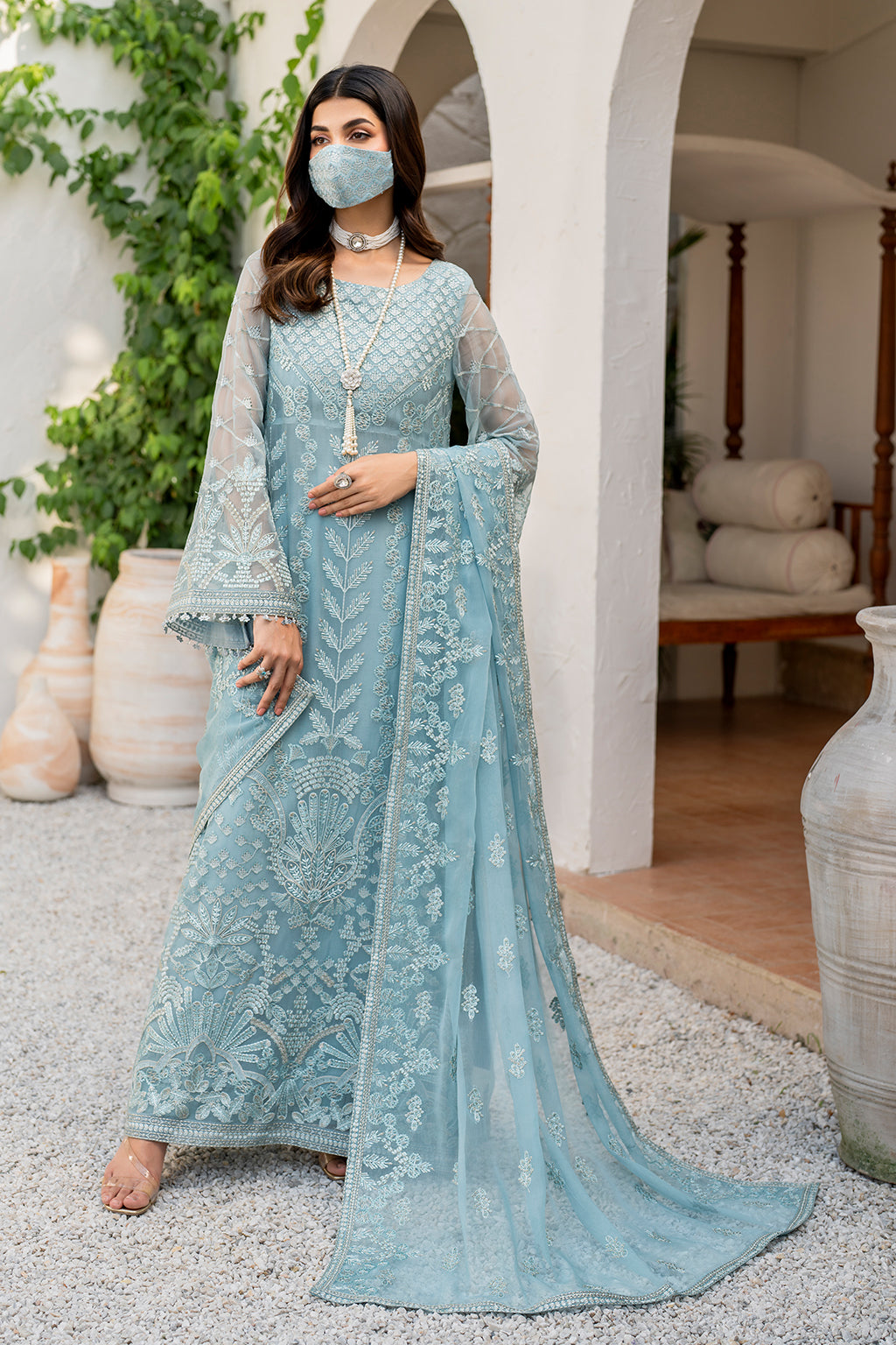 Flossie | Naqsh Formals | S-1405 (A) XS Light Blue Chiffon