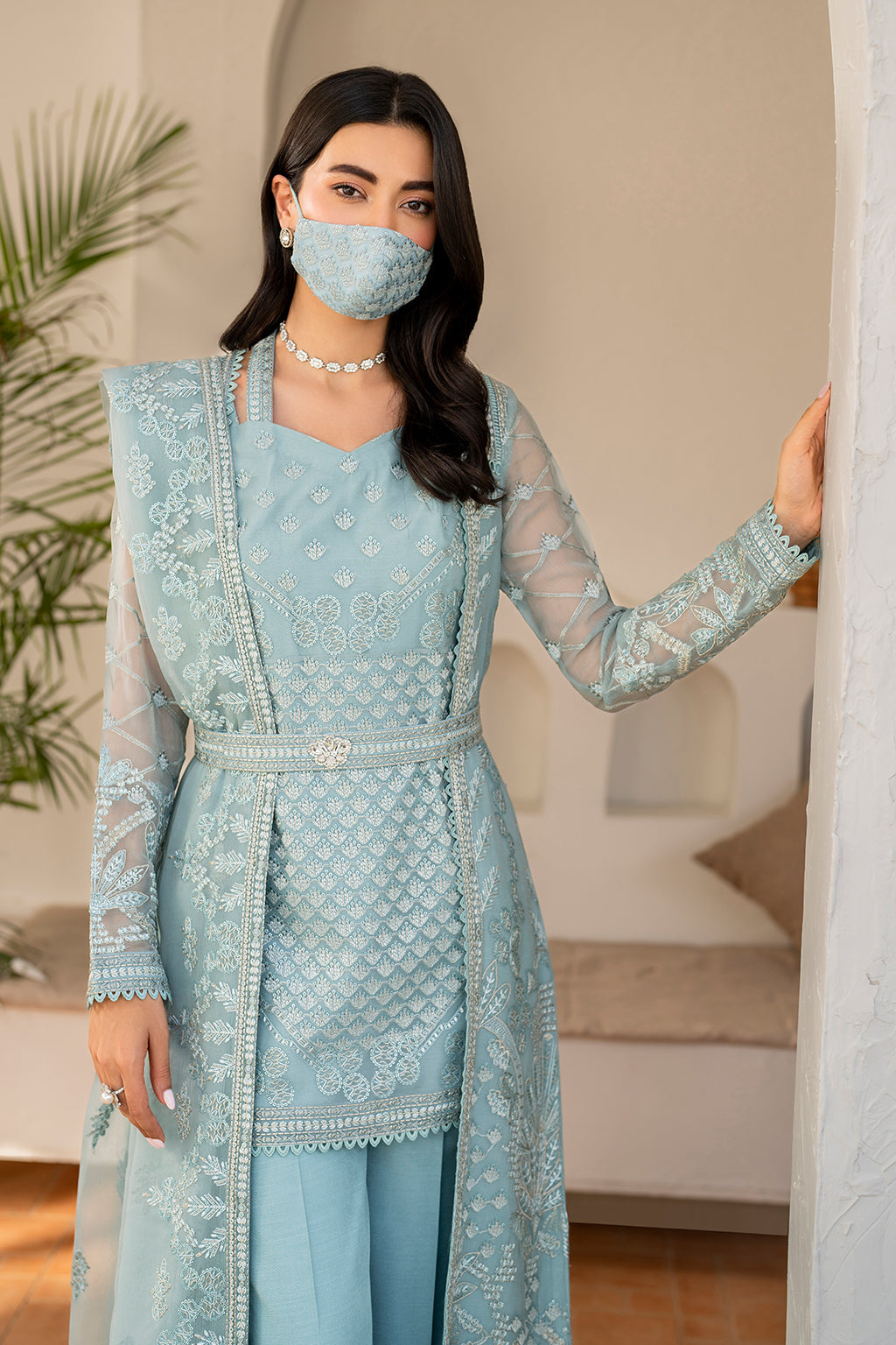 Flossie | Naqsh Formals | S-1405 (B) L Sky Blue Chiffon