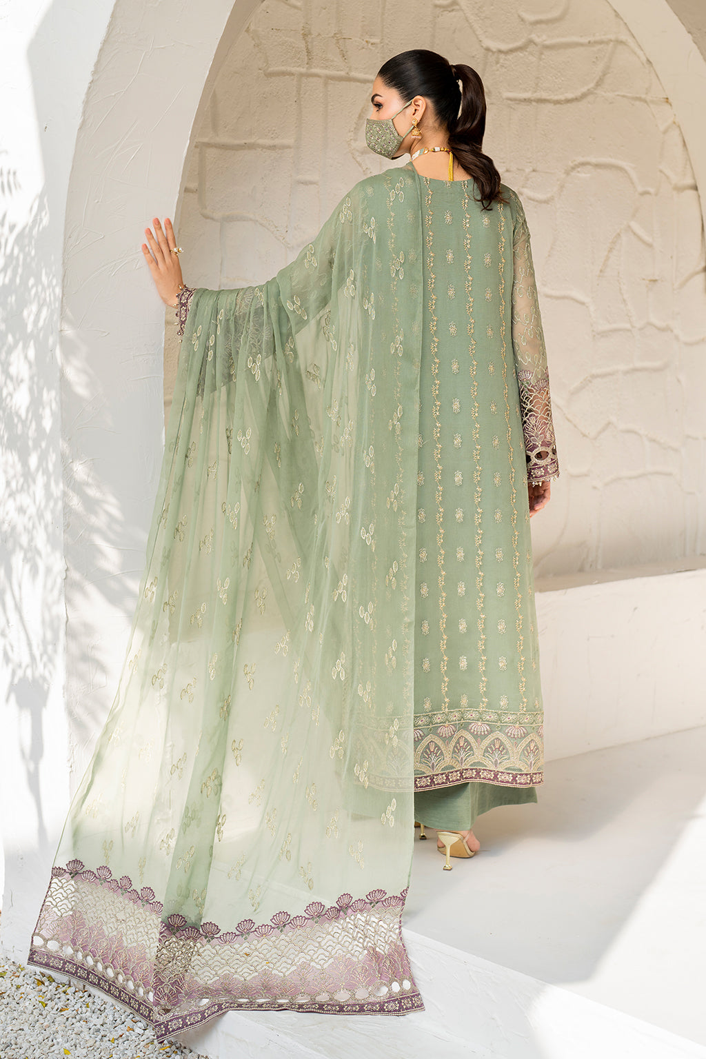 Flossie | Naqsh Formals | S-1406 S Greenish Gray Chiffon