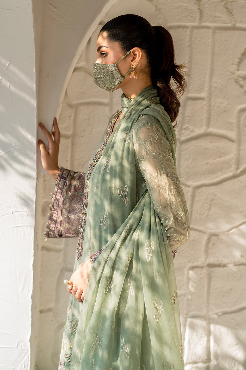 Flossie | Naqsh Formals | S-1406 Custom Size Greenish Gray Chiffon