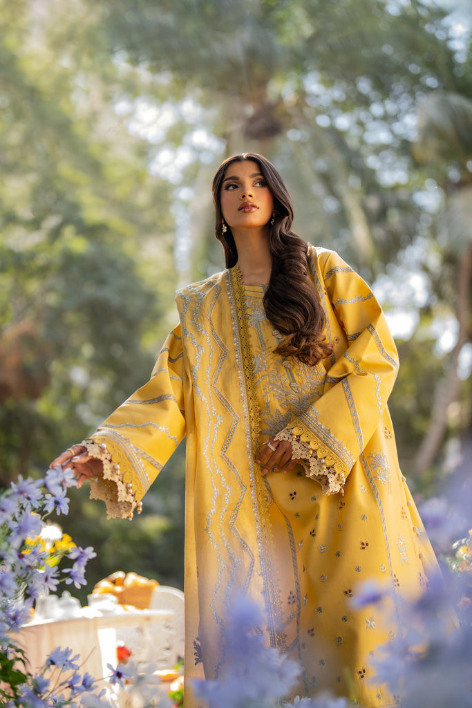 Florent | Chikankari Eid 25 | FLC- 3A XL Mustard Yellow Chikankari Lawn