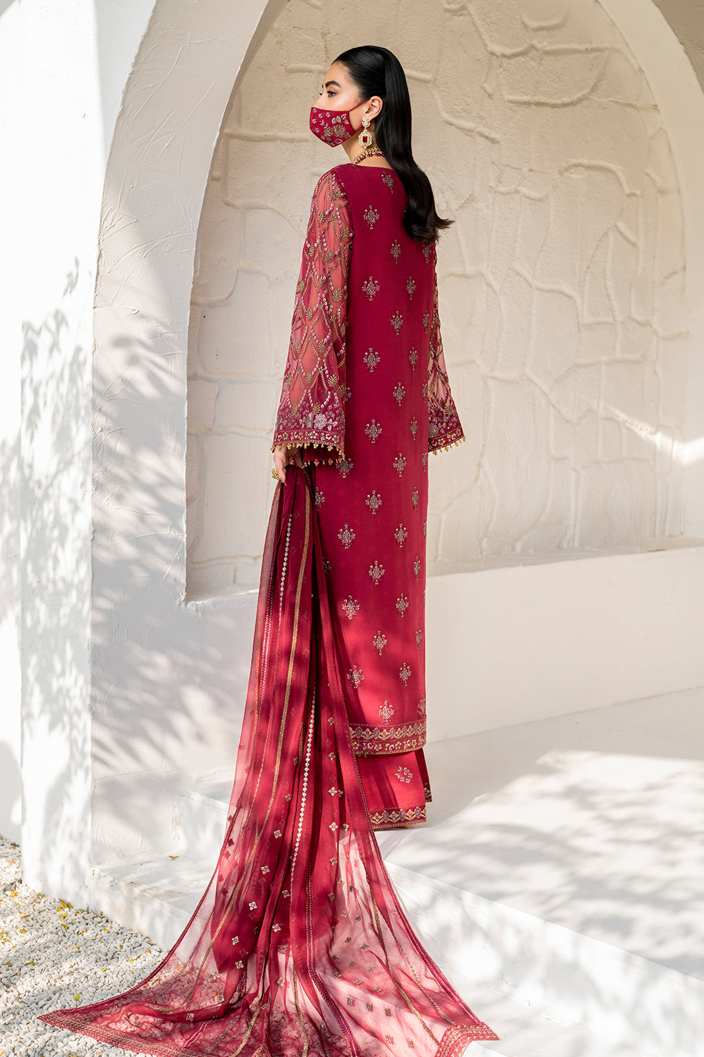 Flossie | Naqsh Formals | S-1402 (A) S Magenta Chiffon