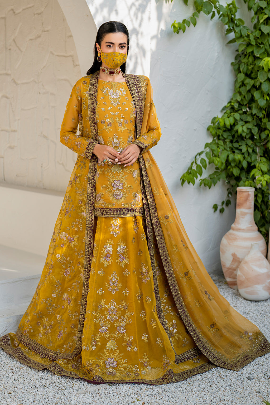 Flossie | Naqsh Formals | S-1404 (B) XS Mustard Organza