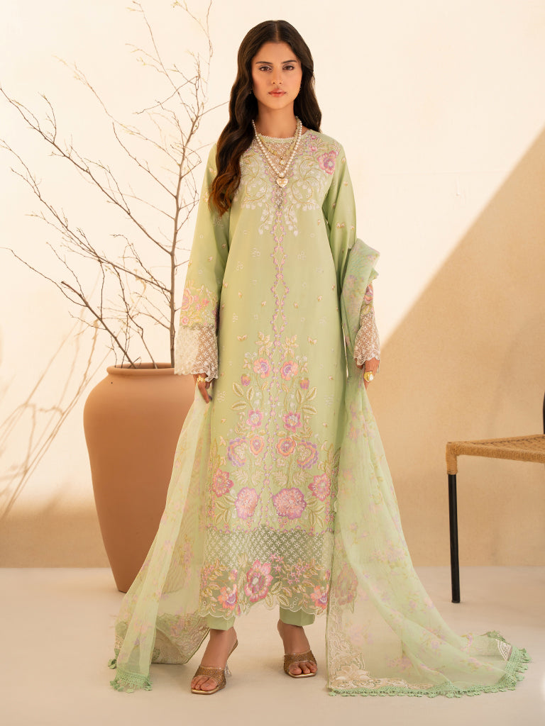 Rajbari | Jahaan Premium Festive Lawn | RAYA (Jahan) 1-B XS Mint Green Lawn