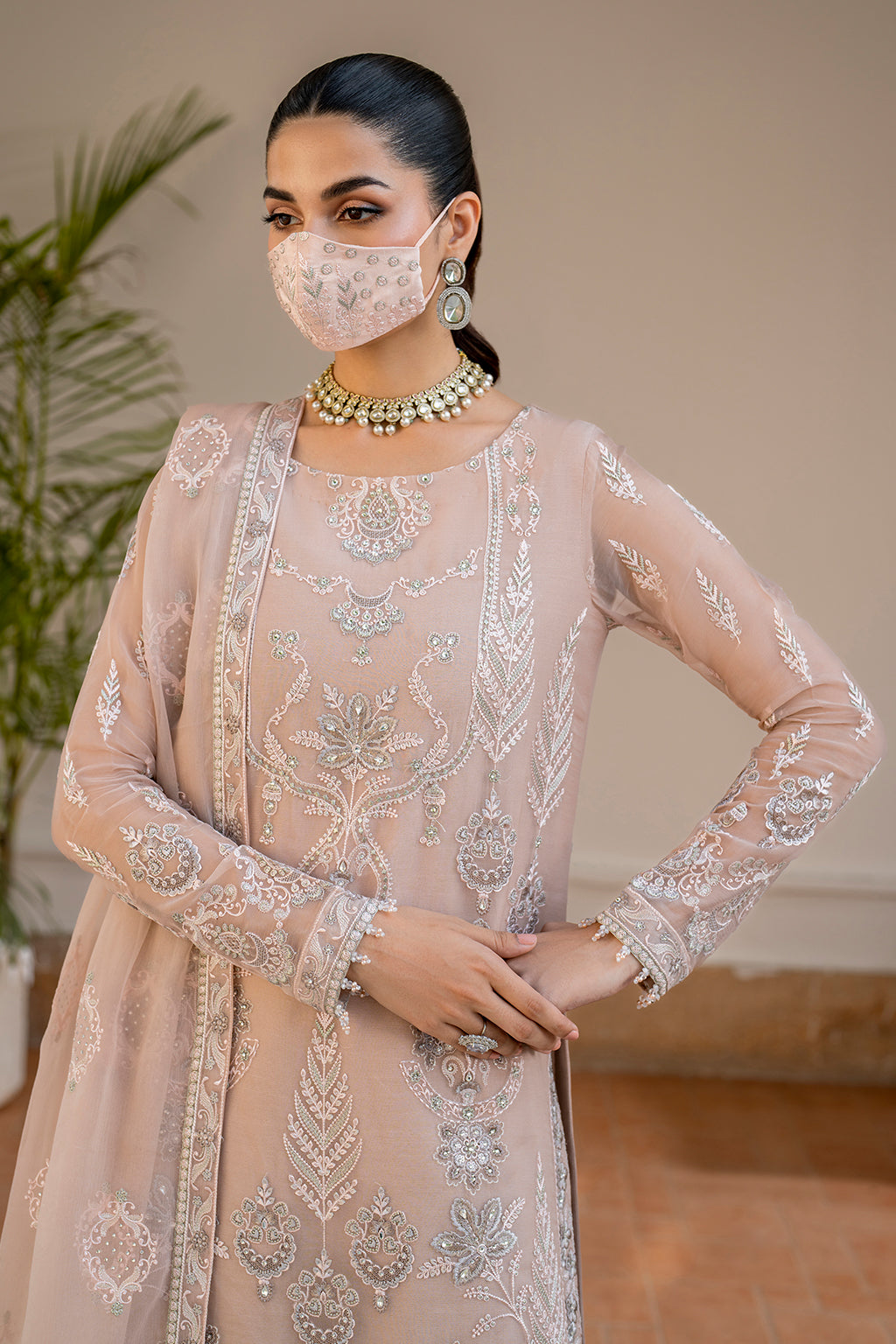 Flossie | Naqsh Formals | S-1403 (B) L Pastel Pink Chiffon