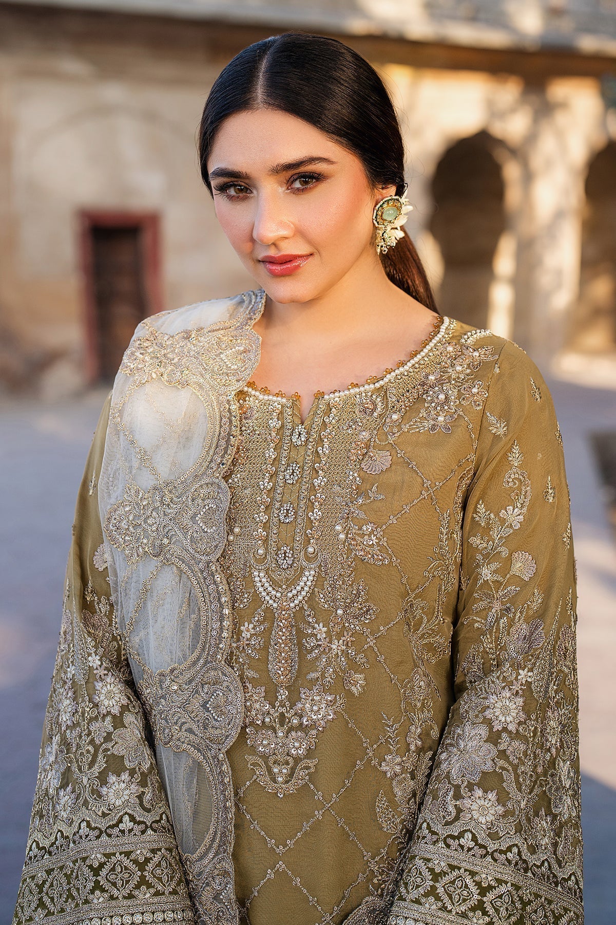 Imrozia Premium | Meeras Luxury Eid 25 | I-226 RUTAJ Custom Size Mustard Organza