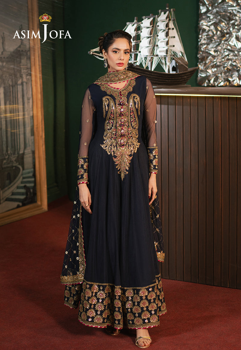 Asim Jofa | Premium Festive | AJPF-03 Custom Size Navy Blue Net