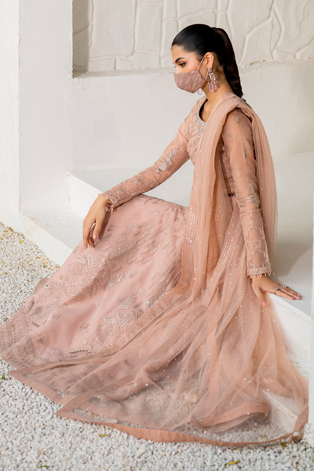 Flossie | Naqsh Formals | S-1407 Custom Size Pale Peach Organza