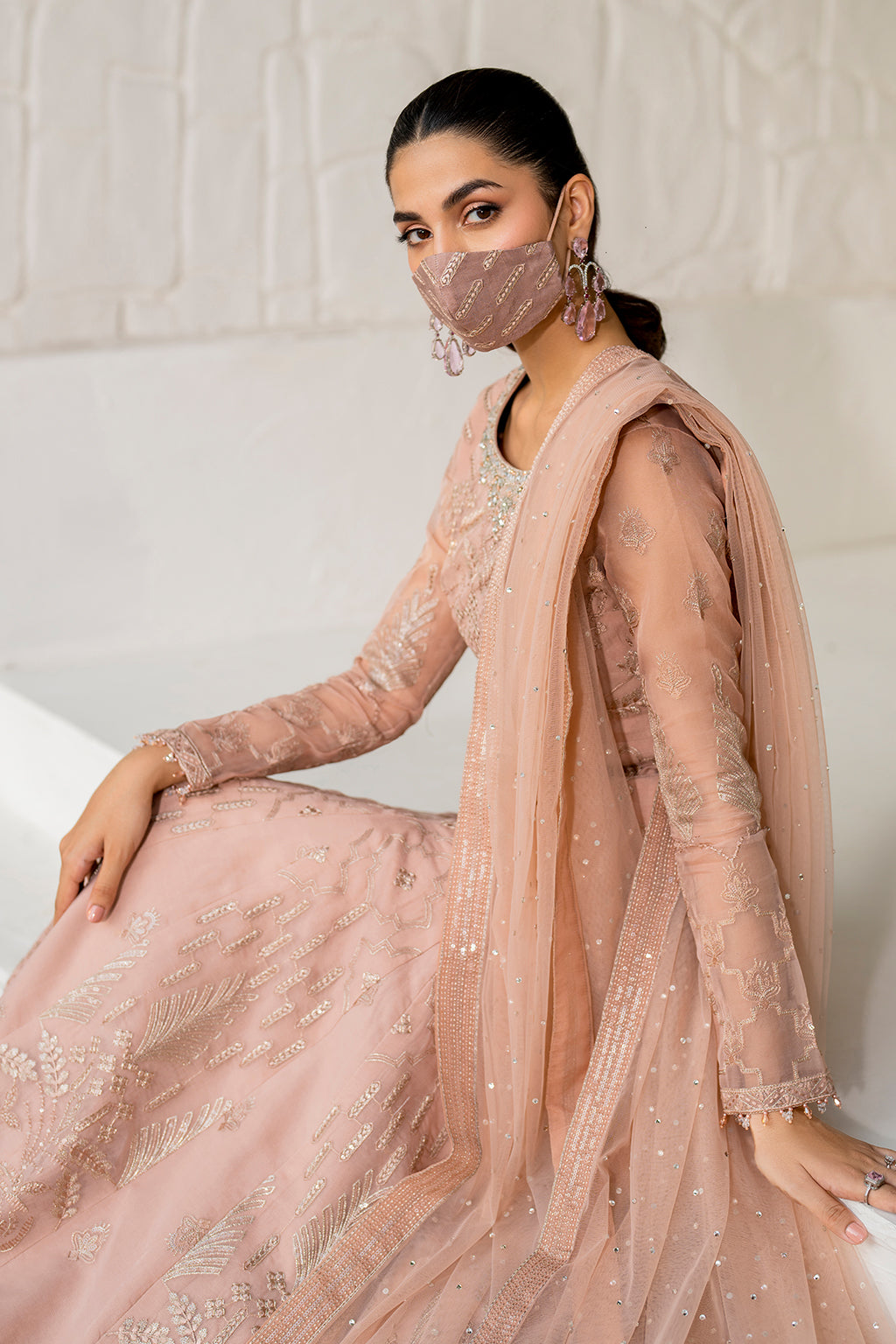 Flossie | Naqsh Formals | S-1407 XL Pale Peach Organza