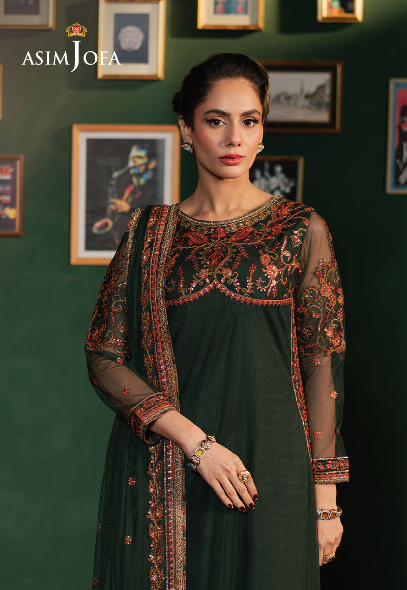 Asim Jofa | Premium Festive | AJPF-08 XL Bottle Green Net