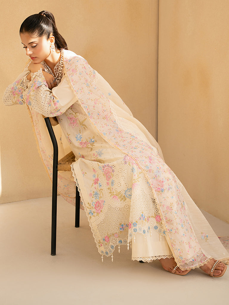 Rajbari | Jahaan Premium Festive Lawn | AIRA (Jahan) 2-A XL Ivory Lawn
