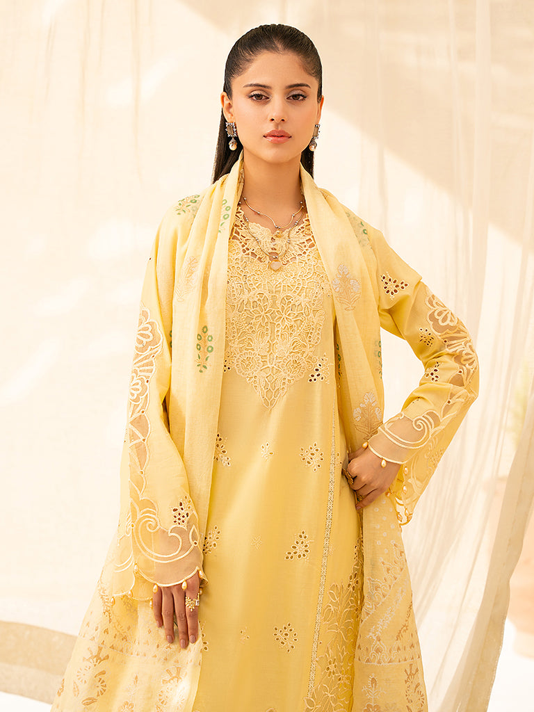 Rajbari | Jahaan Premium Festive Lawn | ORIYA (Jahan) 6-A L Pale Yellow Lawn