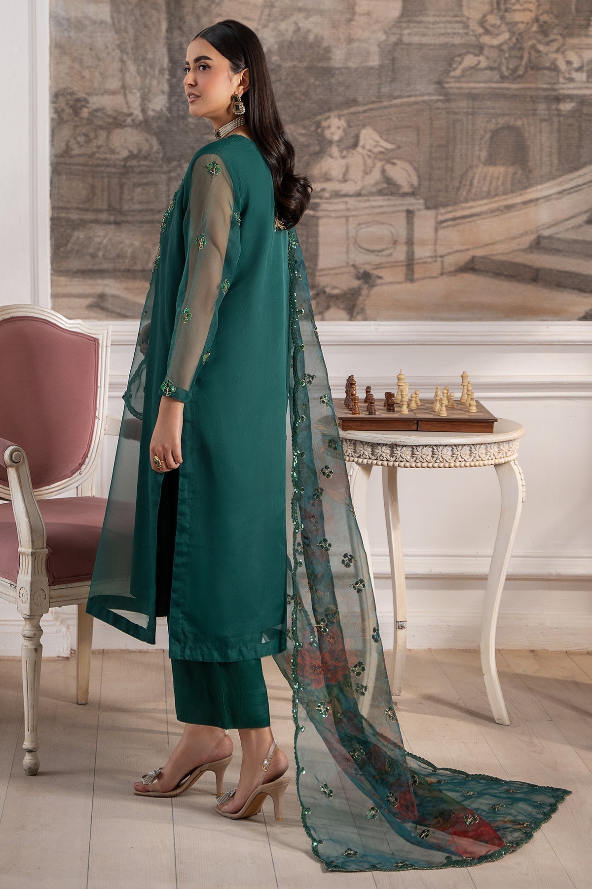 Charizma | Festive Pret | CMA-5-120 M Teal Green Organza