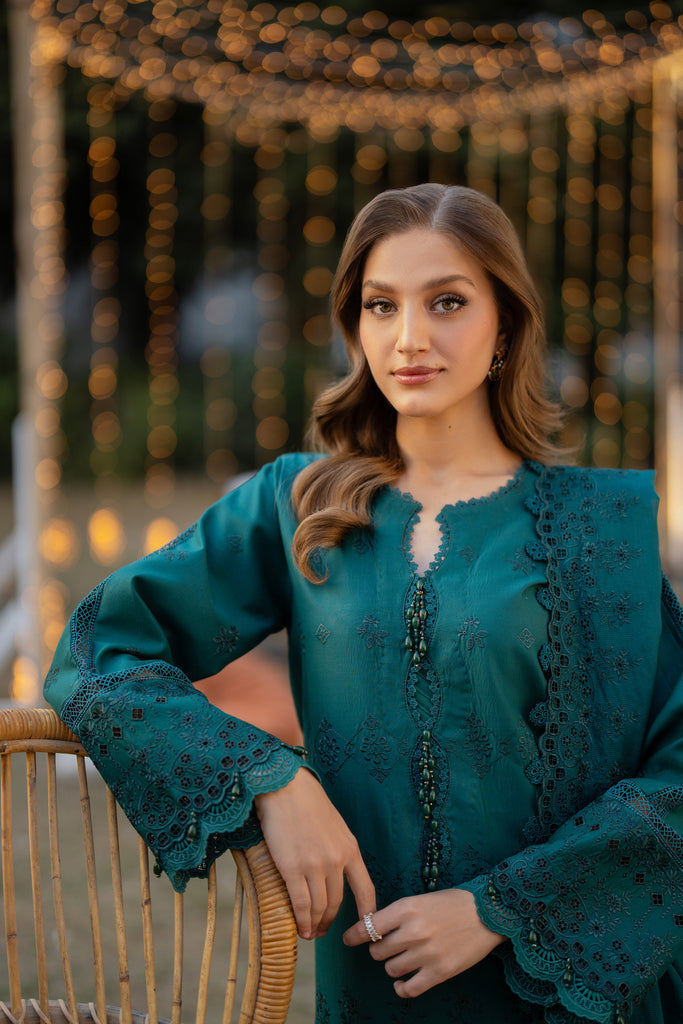 Florent | Chikankari Eid 25 | FLC- 8A M Dark Teal Green Chikankari Lawn