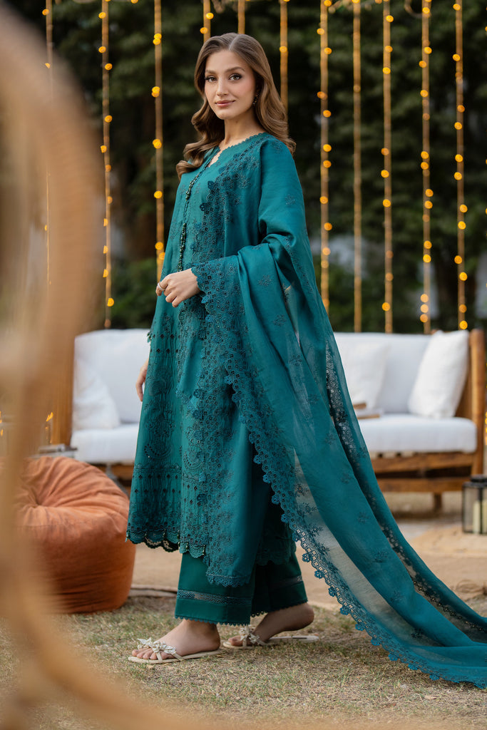 Florent | Chikankari Eid 25 | FLC- 8A XL Dark Teal Green Chikankari Lawn