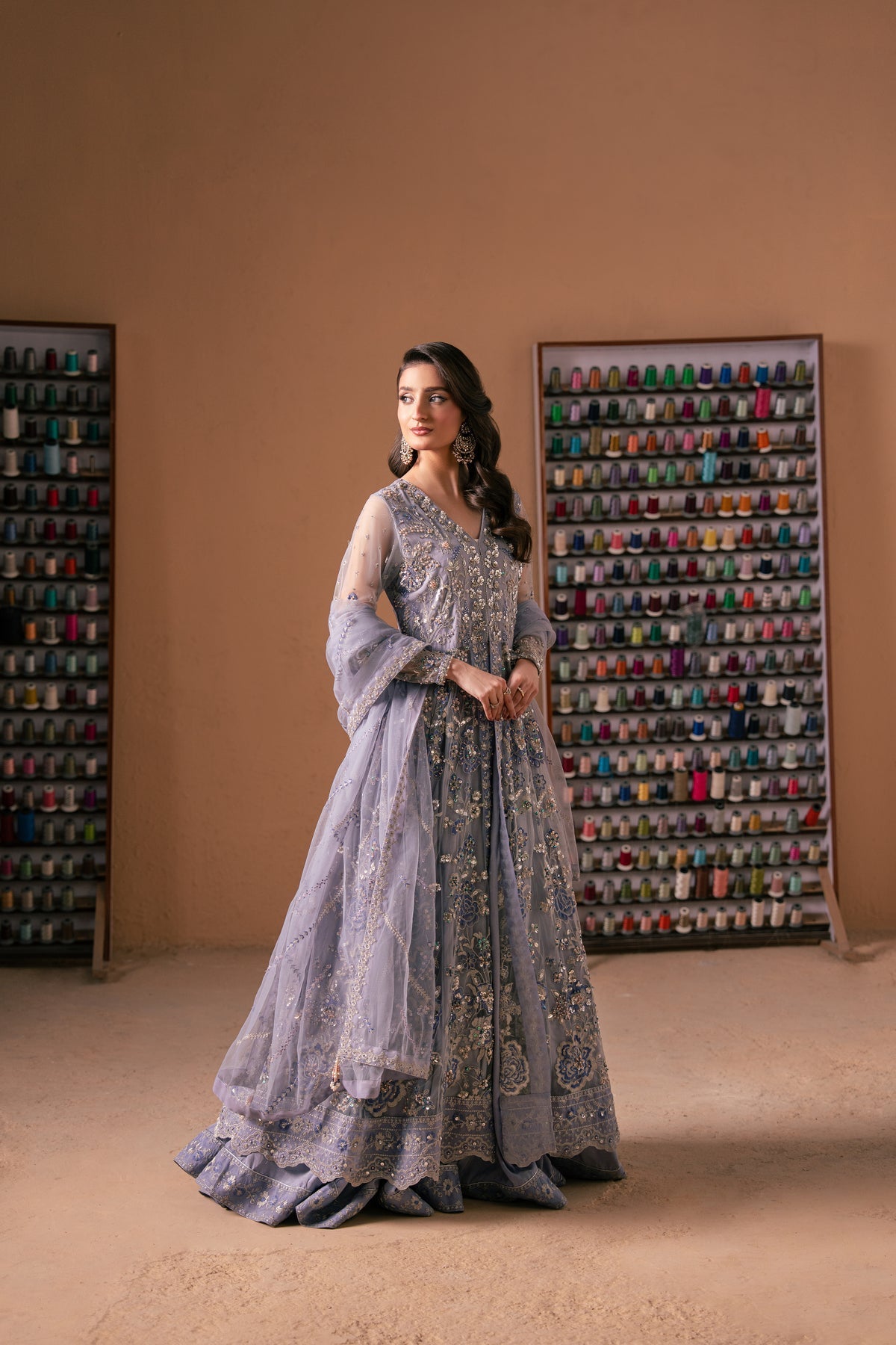 Malook | Rashq e Qamar | Gul L Lilac Gray Net