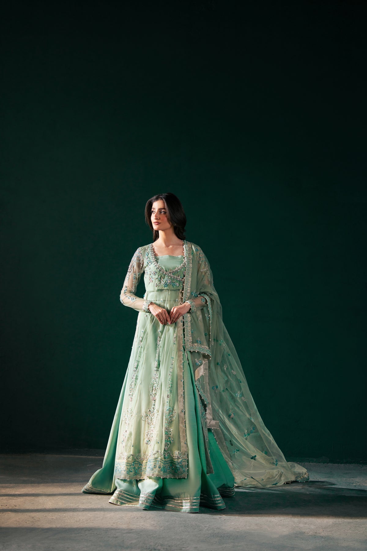 Malook | Rashq e Qamar | Feroza XL Mint Green Net