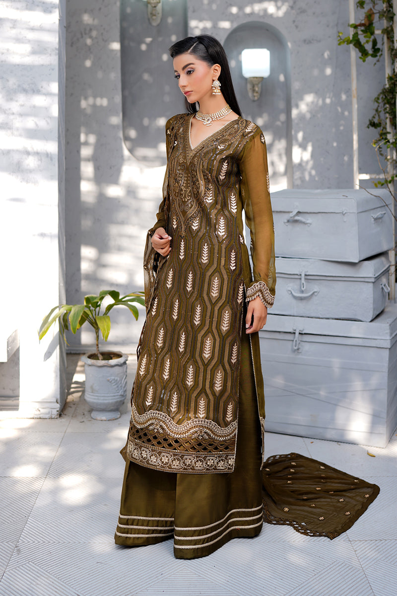Maryams | Afsanah Luxury Chiffon | Mehermah Custom Size Dark Mehndi Chiffon