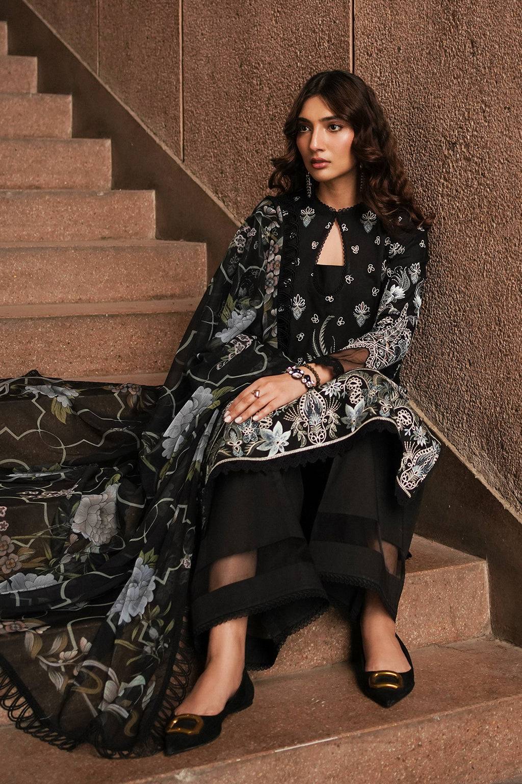 Afrozeh | Chikankari Lawn 24 | Caviar - Pakistani Designer Dress - by Afrozeh | Type: Luxury - 100% Original at Saira Sultan