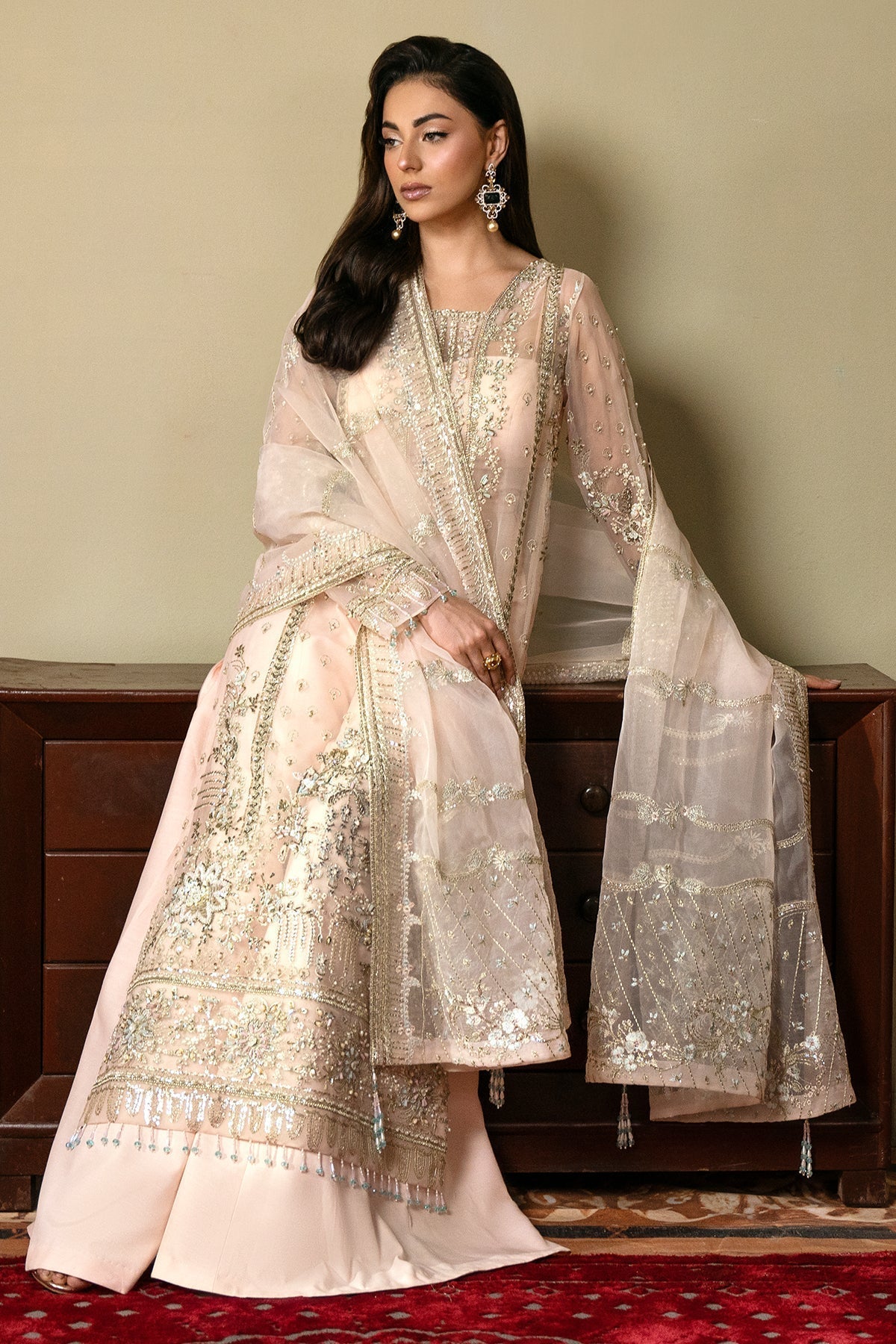 Mina Kashif | Kahani Formals | Rahina Custom Size Off White Organza