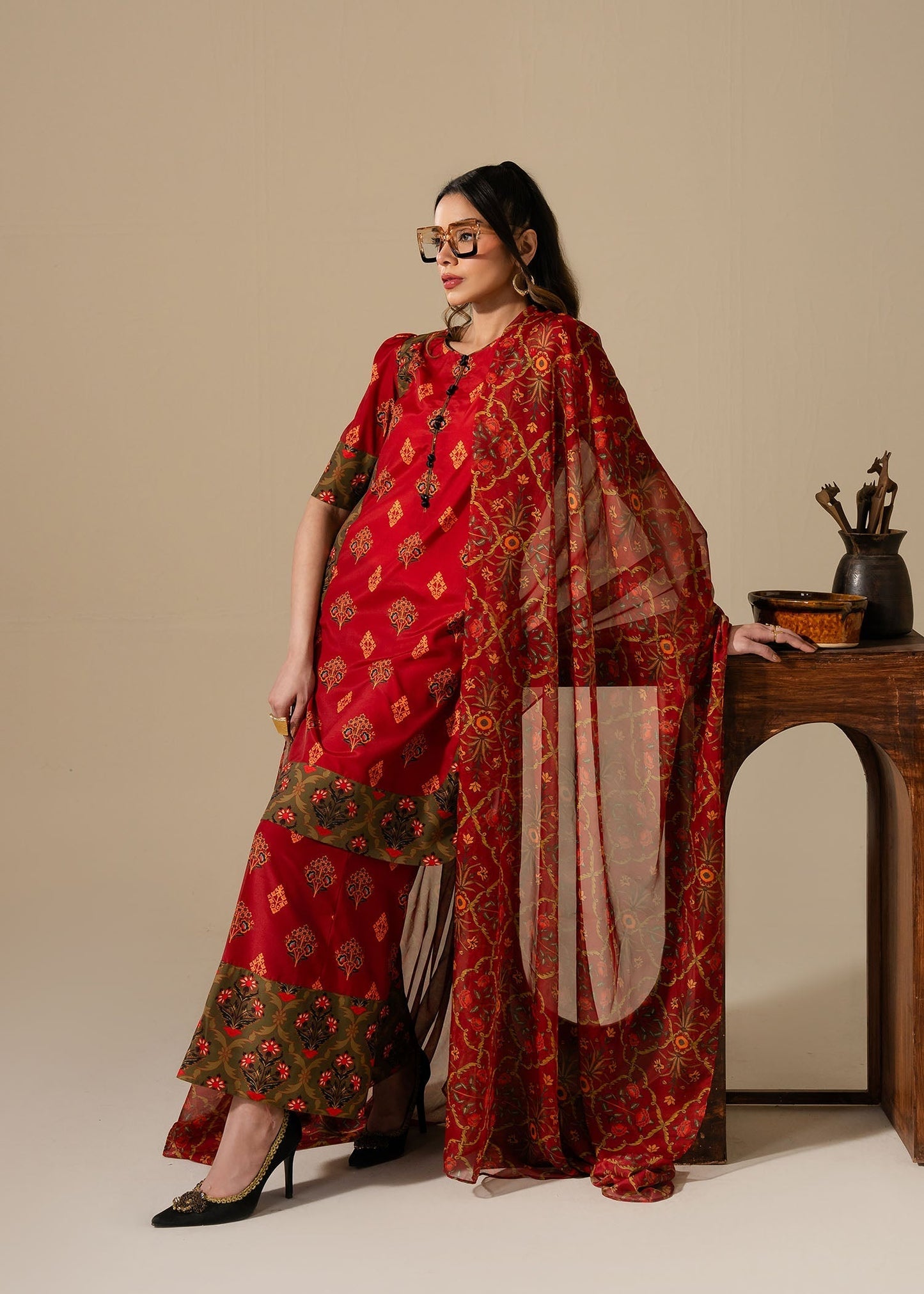 Maria Osama Khan | Retro Vol 3 | Bloom XL Haute Red Grip Silk