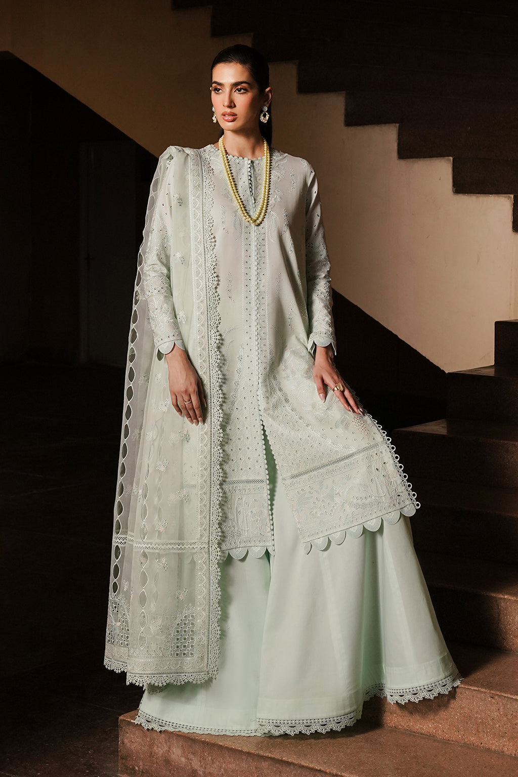 Afrozeh | Chikankari Lawn 24 | Celadon - Pakistani Designer Dress - by Afrozeh | Type: Luxury - 100% Original at Saira Sultan