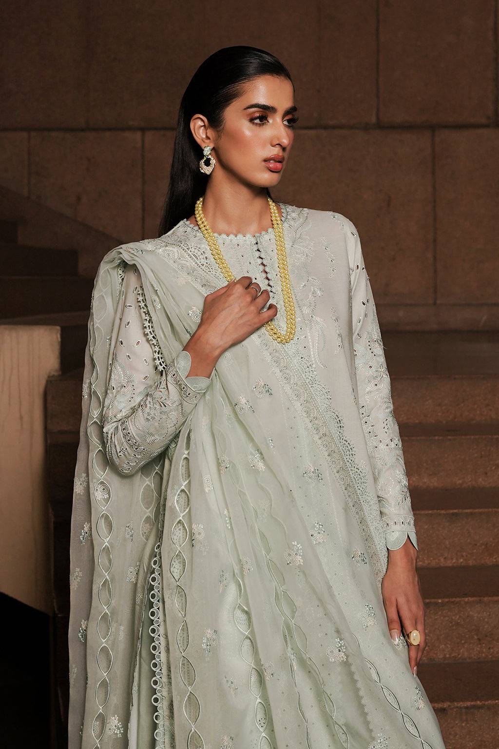 Afrozeh | Chikankari Lawn 24 | Celadon - Pakistani Designer Dress - by Afrozeh | Type: Luxury - 100% Original at Saira Sultan