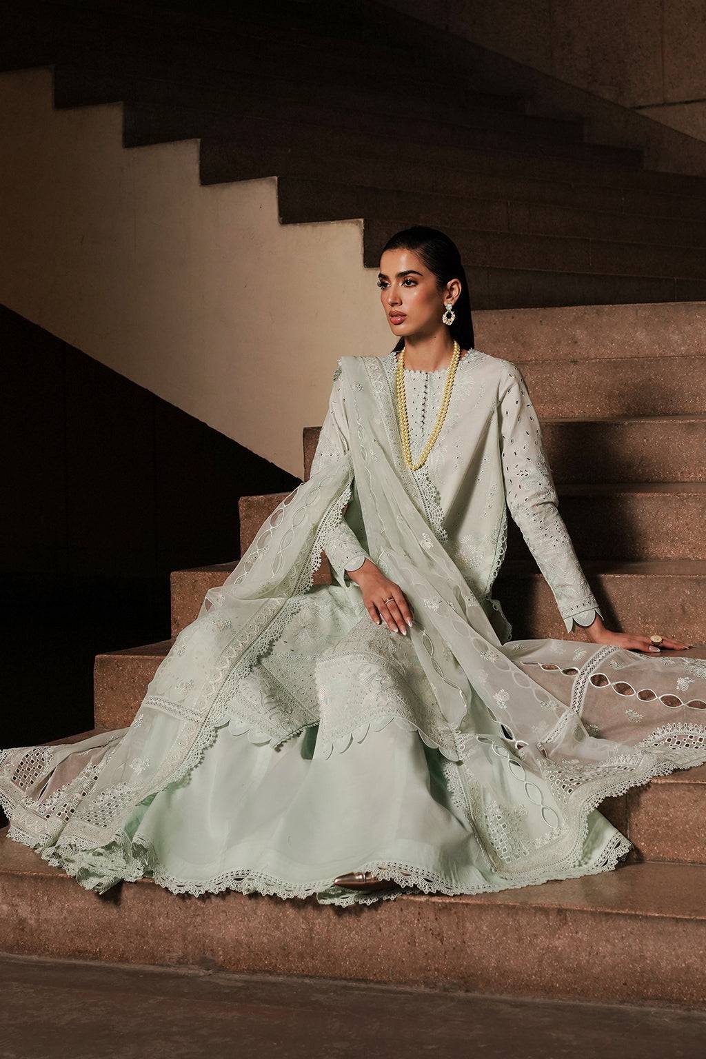 Afrozeh | Chikankari Lawn 24 | Celadon - Pakistani Designer Dress - by Afrozeh | Type: Luxury - 100% Original at Saira Sultan