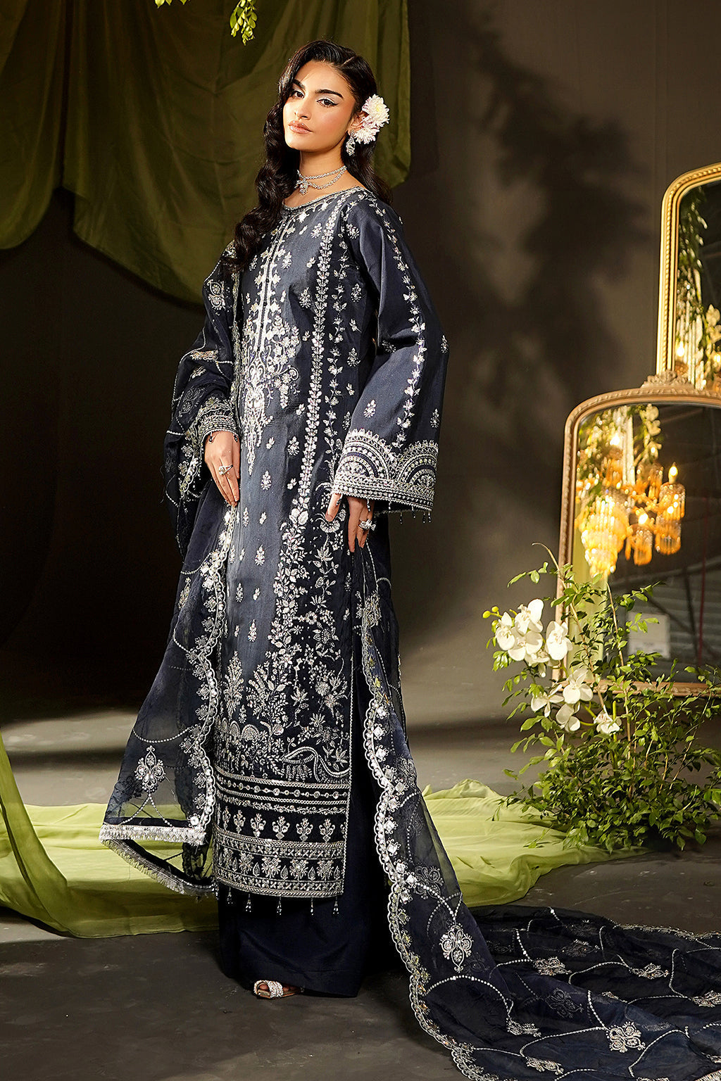 Maryams | Bekhudi Formals | Flamingo-BR-07 L Black Raw Silk